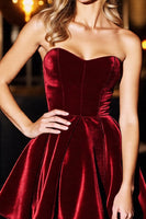 Load image into Gallery viewer, Burgundy Velvet A Line Short Corset Homecoming Dress
