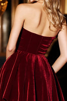 Load image into Gallery viewer, Burgundy Velvet A Line Short Corset Homecoming Dress