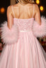 Load image into Gallery viewer, Sparkly Blush Sequin Short Corset Homecoming Dress with Feathers