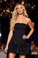 Load image into Gallery viewer, Floral Black Satin Bodycon Short Corset Homecoming Dress