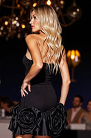 Load image into Gallery viewer, Floral Black Satin Bodycon Short Corset Homecoming Dress