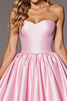 Load image into Gallery viewer, Pink Satin Corset Strapless Short Homecoming Dress with Bow