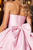 Load image into Gallery viewer, Pink Satin Corset Strapless Short Homecoming Dress with Bow