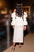 Load image into Gallery viewer, White Satin Corset Sheath Midi Homecoming Dress with Slit