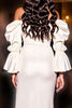 Load image into Gallery viewer, White Satin Corset Sheath Midi Homecoming Dress with Slit