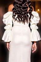 Load image into Gallery viewer, White Satin Corset Sheath Midi Homecoming Dress with Slit