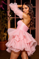 Load image into Gallery viewer, Pink Corset A Line Strapless Short Homecoming Dress with Ruffles