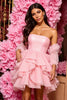 Load image into Gallery viewer, Pink Corset A Line Strapless Short Homecoming Dress with Ruffles