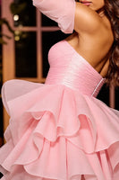 Load image into Gallery viewer, Pink Corset A Line Strapless Short Homecoming Dress with Ruffles