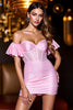 Load image into Gallery viewer, Pink Corset Satin Short Ruffled Homecoming Dress with Beading