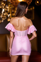Load image into Gallery viewer, Pink Corset Satin Short Ruffled Homecoming Dress with Beading
