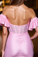 Load image into Gallery viewer, Pink Corset Satin Short Ruffled Homecoming Dress with Beading