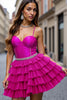 Load image into Gallery viewer, Fuchsia A Line Spaghetti Straps Short Homecoming Dress with Ruffles