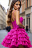 Load image into Gallery viewer, Fuchsia A Line Spaghetti Straps Short Homecoming Dress with Ruffles