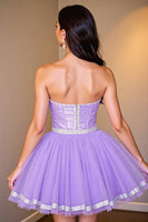 Load image into Gallery viewer, Sparkly Purple Corset A Line Short Sequins Homecoming Dress