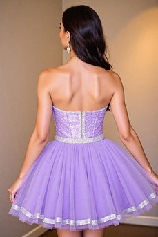 Sparkly Purple Corset A Line Short Sequins Homecoming Dress