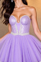 Load image into Gallery viewer, Sparkly Purple Corset A Line Short Sequins Homecoming Dress