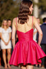 Load image into Gallery viewer, Red A Line Satin Spaghetti Straps Short Homecoming Dress
