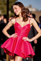 Load image into Gallery viewer, Red A Line Satin Spaghetti Straps Short Homecoming Dress