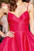 Load image into Gallery viewer, Red A Line Satin Spaghetti Straps Short Homecoming Dress