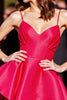 Load image into Gallery viewer, Red A Line Satin Spaghetti Straps Short Homecoming Dress
