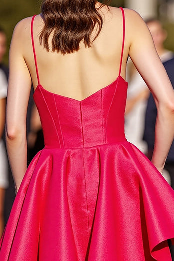 Red A Line Satin Spaghetti Straps Short Homecoming Dress