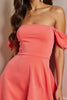 Load image into Gallery viewer, Orange Satin Off the Shoulder A Line Short Homecoming Dress