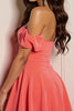 Load image into Gallery viewer, Orange Satin Off the Shoulder A Line Short Homecoming Dress