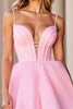 Load image into Gallery viewer, Pink A Line Satin Deep V-Neck Short Corset Homecoming Dress
