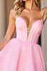 Load image into Gallery viewer, Pink A Line Satin Deep V-Neck Short Corset Homecoming Dress