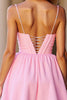 Load image into Gallery viewer, Pink A Line Satin Deep V-Neck Short Corset Homecoming Dress