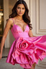 Load image into Gallery viewer, Fuchsia Satin A Line Short Homecoming Dress with Ruffles