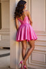 Load image into Gallery viewer, Fuchsia Satin A Line Short Homecoming Dress with Ruffles