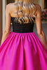 Load image into Gallery viewer, Black and Fuchsia Satin A Line Strapless Short Homecoming Dress