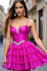 Load image into Gallery viewer, Fuchsia Corset Short Ruffled Homecoming Dress with Beading