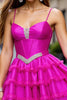 Load image into Gallery viewer, Fuchsia Corset Short Ruffled Homecoming Dress with Beading