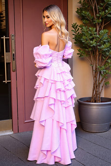 Sparkly Pink High-Low Sequins Homecoming Dress with Ruffles