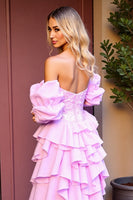 Load image into Gallery viewer, Sparkly Pink High-Low Sequins Homecoming Dress with Ruffles