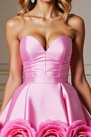 Load image into Gallery viewer, Floral Pink Satin Sweetheart Short Homecoming Dress