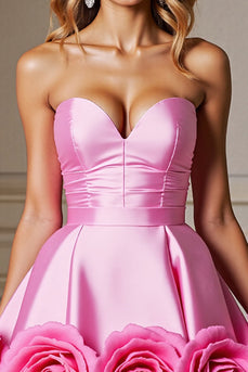 Floral Pink Satin Sweetheart Short Homecoming Dress