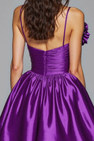 Load image into Gallery viewer, Floral Dark Purple A Line Satin Short Homecoming Dress