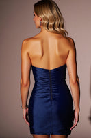Load image into Gallery viewer, Navy Satin Sweetheart Short Bodycon Homecoming Dress