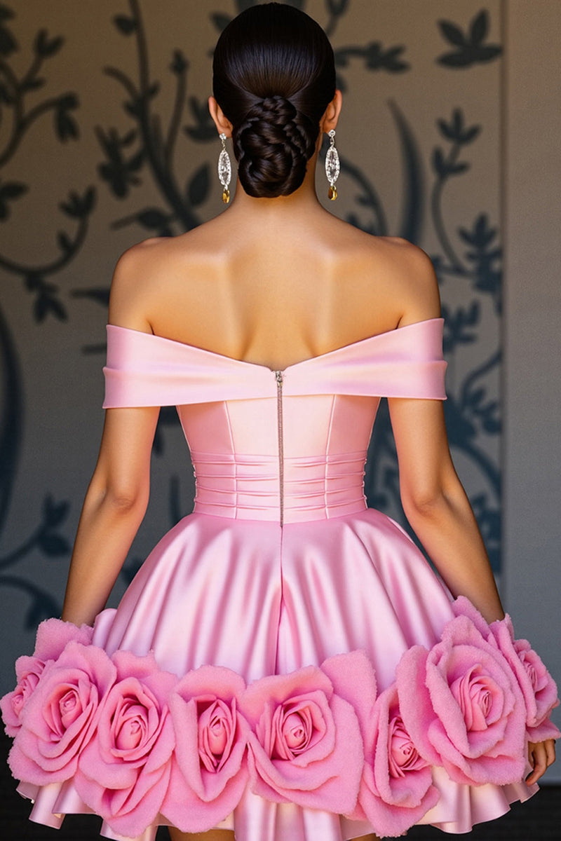 Load image into Gallery viewer, Floral Pink Satin A Line Short Homecoming Dress