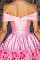Load image into Gallery viewer, Floral Pink Satin A Line Short Homecoming Dress