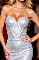 Load image into Gallery viewer, Sparkly Silver Sweetheart Bodycon Short Sequins Homecoming Dress