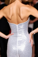 Load image into Gallery viewer, Sparkly Silver Sweetheart Bodycon Short Sequins Homecoming Dress