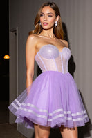 Load image into Gallery viewer, Sparkly Lilac Corset Sweetheart Short Tulle Homecoming Dress