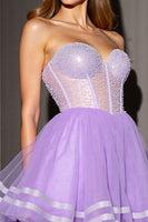 Load image into Gallery viewer, Sparkly Lilac Corset Sweetheart Short Tulle Homecoming Dress