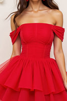 Load image into Gallery viewer, Red Corset A Line Tulle Short Tiered Homecoming Dress with Ruffles