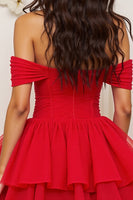 Load image into Gallery viewer, Red Corset A Line Tulle Short Tiered Homecoming Dress with Ruffles